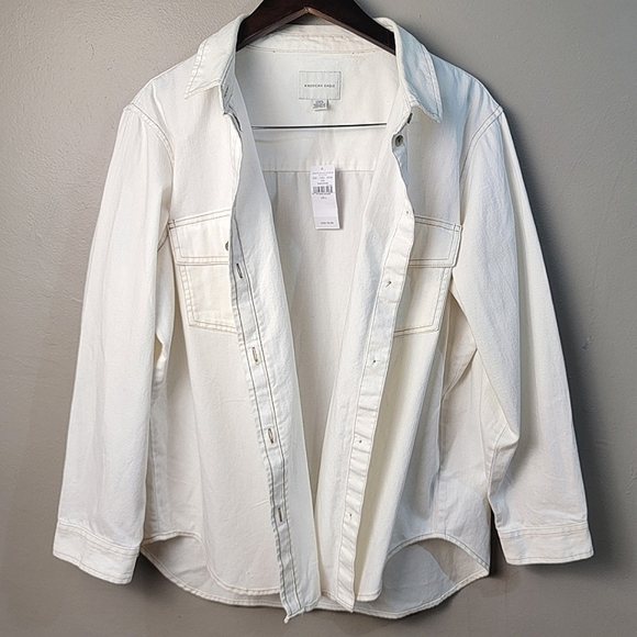 American Eagle NWT 100% COTTON White Classic Button-Up Denim Jacket - SIZE LARGE - Picture 1 of 8